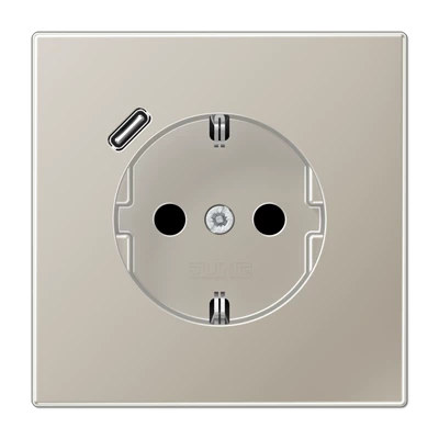  артикул ES1520-18C-L название JUNG Розетка SCHUKO® с USB-зарядным устройством, тип С термопласт нержавеющая сталь