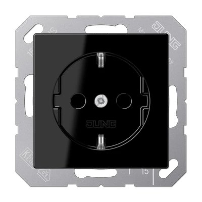  артикул A1520SW название Розетка 1-ая электрическая , с заземлением (безвинтовой зажим), цвет Черный, A500, Jung